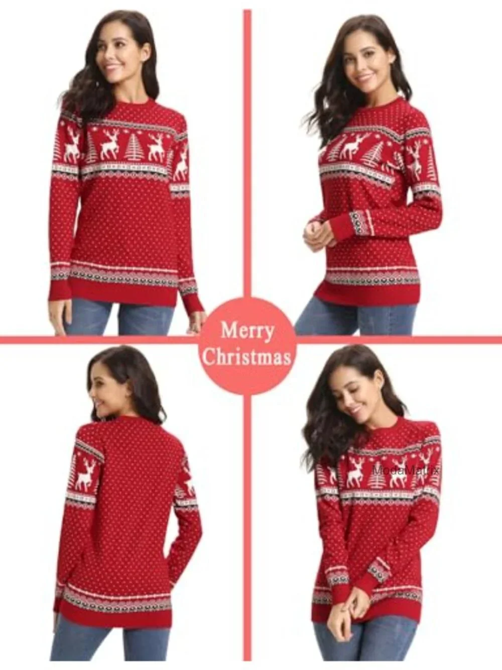 Cozy Knit Christmas Pullover Sweater Long Sleeve Crewneck
